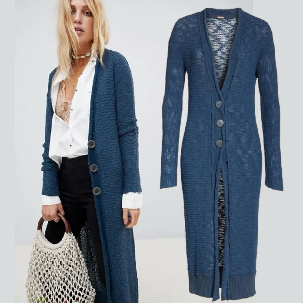 Free People Blue Long Cardigan